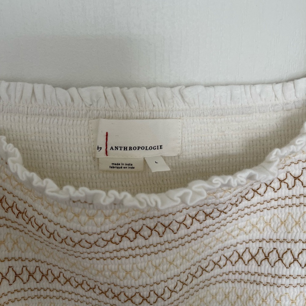 Anthropologie floral embroidered smocked top- Ivory - Picture 3 of 4